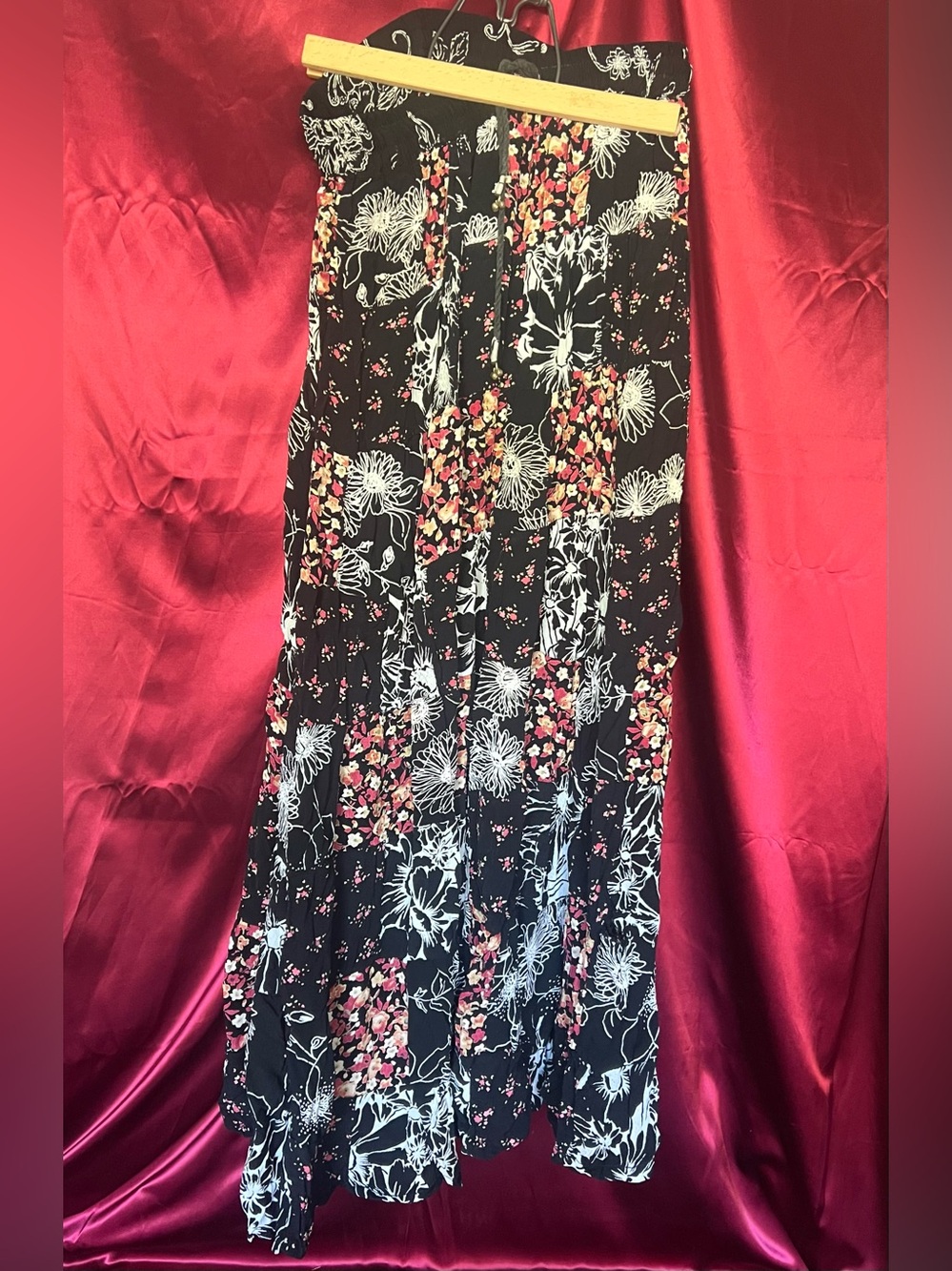 Black Floral Rayon Maxi Skirt